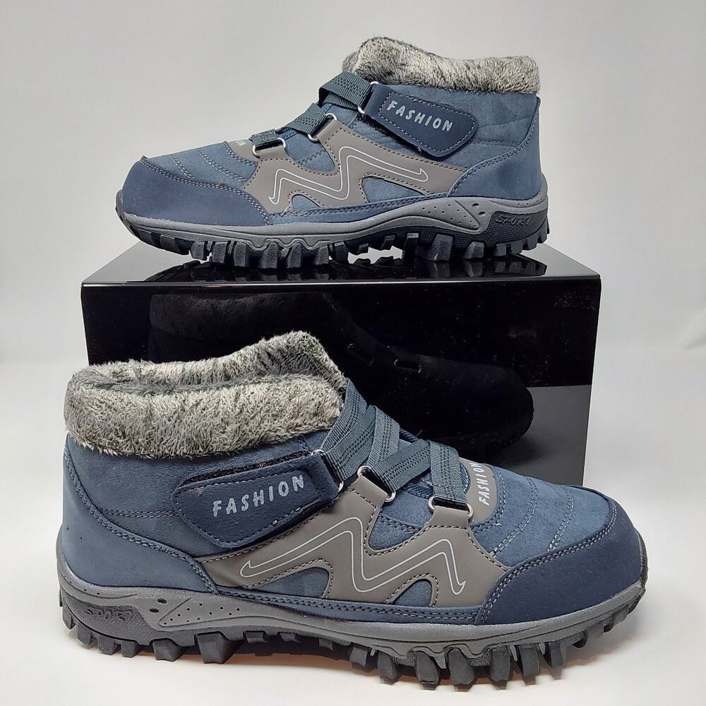 Winter Hiking Boots Faux Fur Lined Blue Gray Outdoor Trail Shoes Sz US Men's 9.5